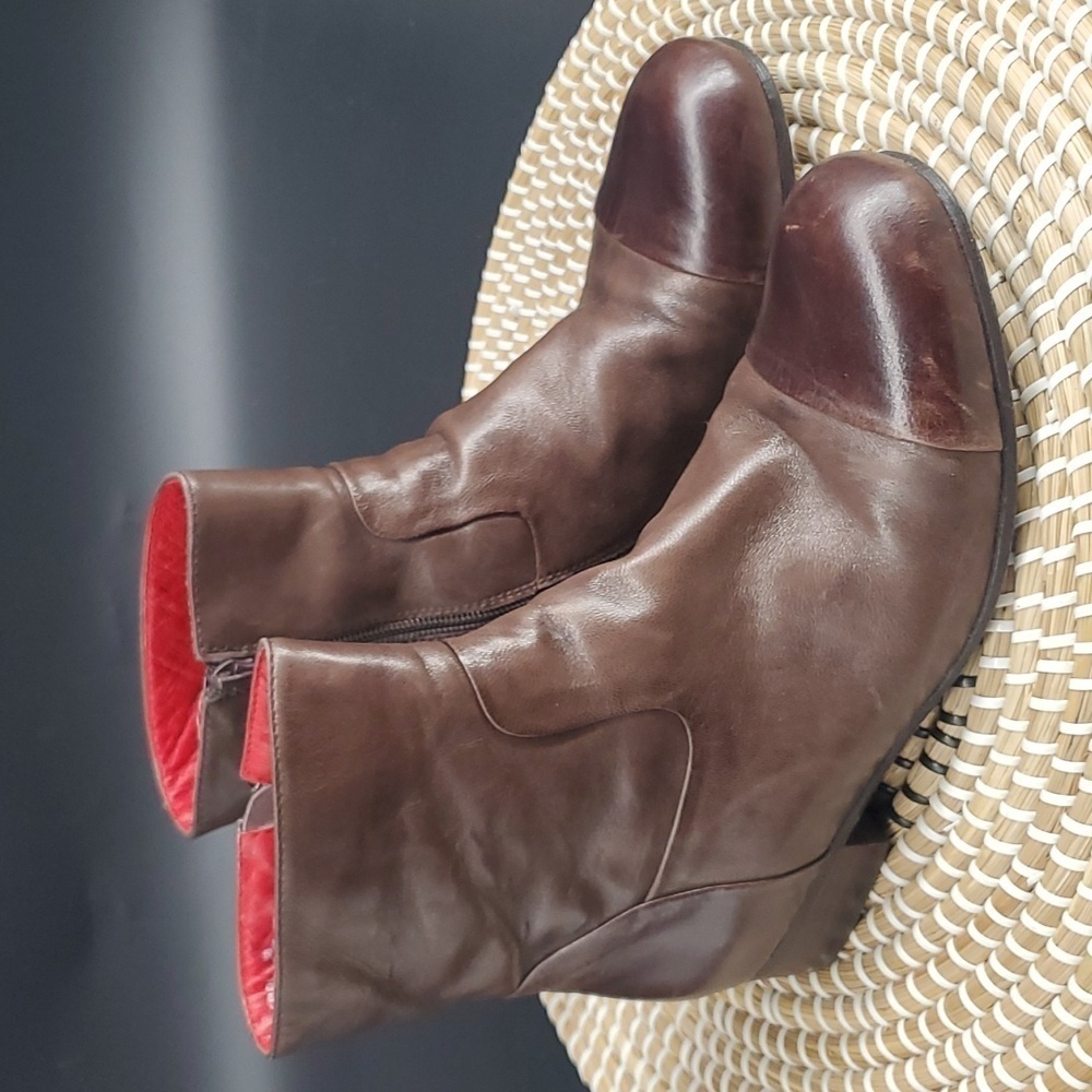 Anthropologie Coupleof Soft Leather Faux Fur Lined Moto Boots EU 38 US 7.5 Brown